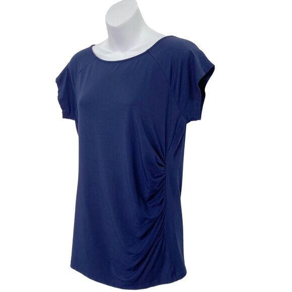 Lauren Ralph Lauren Top Womens Size XL Blue Blouse Short Sleeved Stretch Rouched - Picture 1 of 9